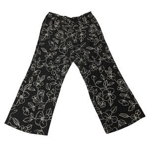 Josephine Chaus Silk Black Floral Soft Trousers Pants Size 16 Cottage-core Boho